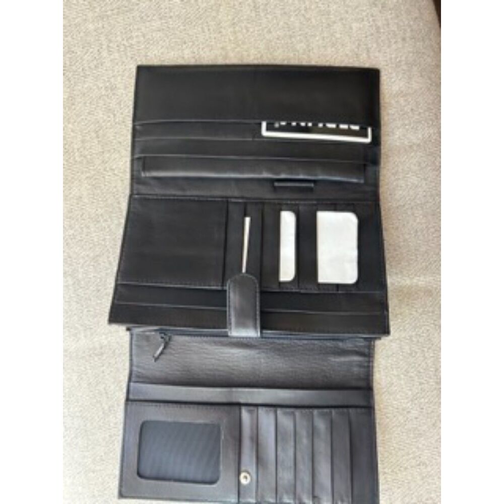 NOS Vintage Perlani Black Leather Wallet Organizer Checkbook Holder New